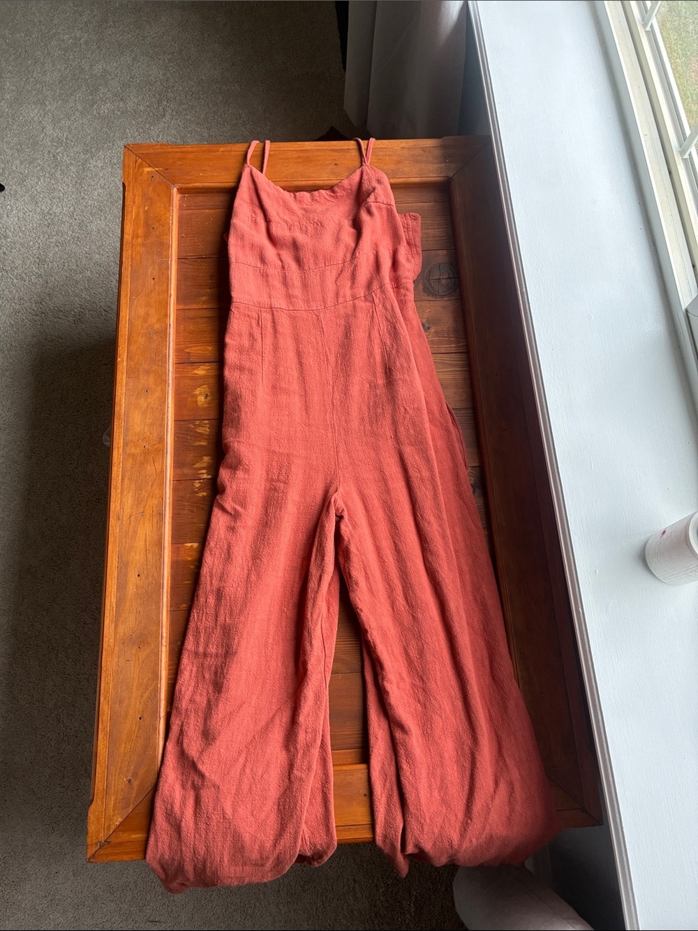Spaghetti-Strap Rust Jumpsuit with Wide Legs